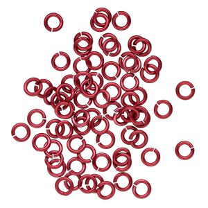 Jump ring 1pkg100 aluminum, 6mm round, 16 gauge / 4.2mm inside diameter / red