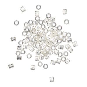 Crimp 1pkg100 silver-finished, 2.5mm corrugated round / approx 1.2mm inside diameter, brass