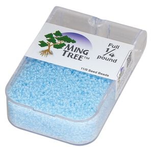 Seed bead, Ming Tree&trade;, glass, pkg/1/4 pound, #11 round, transparent color-lined aqua.