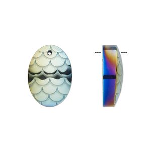 Hemalyke&trade; 1pkg1, electroplated scale design half domed oval drop 18x13mm