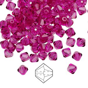 Bead 24pk fuchsia, Preciosa Czech crystal 5mm bicone