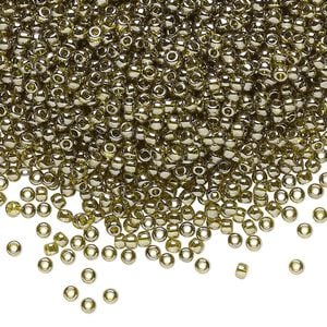 Seed bead, TOHO BEADS&reg;, glass, pkg/50g, #11 round, translucent gold luster green tea (TR-11-457).