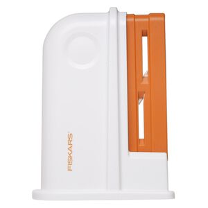 Scissors sharpener, FISKARS&reg;, plastic and ceramic, white and orange, 5 x 4 x 1-3/4 inches. Sold individually.