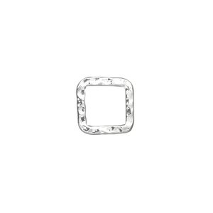 Component, silver-plated steel, 12x12mm double-sided hammered open square. Sold per pkg of 12.