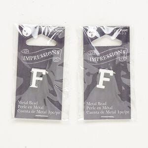 Bead 1pkg2 silver-finished "pewter", 13x10mm letter F