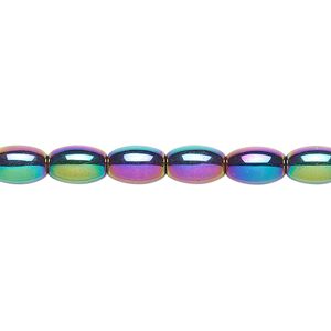 Hemalyke&trade; 1pkg1, rainbow titanium-coated oval bead 15.5-16 inch 8x5mm