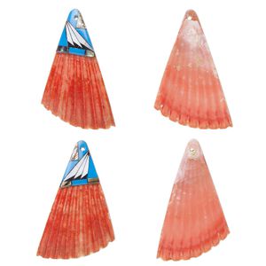 Focal, sea scallop shell / multi-shell / resin (dyed / assembled) 1pkg2, red / medium blue / multicolored, 50x33mm single-sided right- and left-facing half shells.