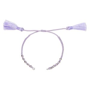 Bracelet component, nylon and silver-finished brass, lavender, 9-3/4 inches with adjustable macram&eacute; closure and (2) 5mm open loops. Sold individually.