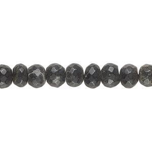 Black spotted quartz 1pkg1, hand-cut faceted uneven round / rondelle bead natural 14 inch 6-8mm / 7x5mm