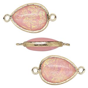Link, Opalized Ice&trade;, "opal" (resin) and gold-finished brass, light pink, 19.5x15mm double-sided teardrop. Sold per pkg of 4.