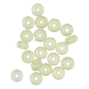 Bead, acrylic, pkg/20, 8x5mm pav&eacute; rondelle, light green AB.