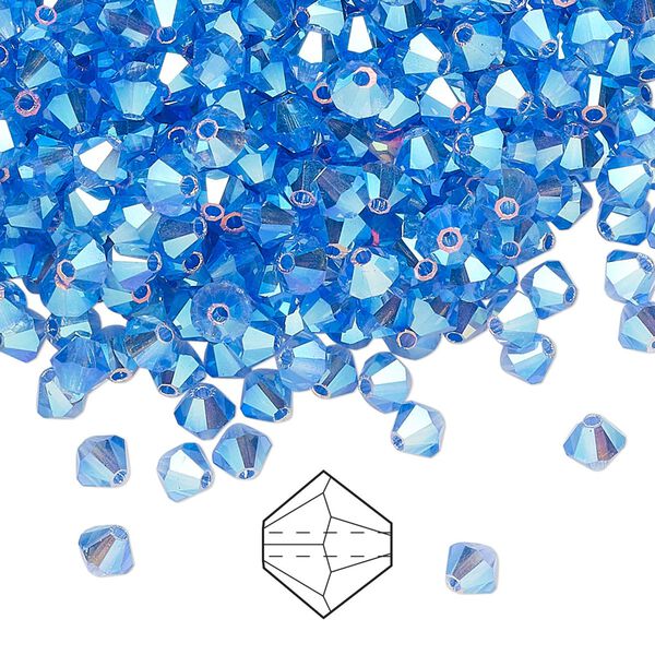 Bead 720pk sapphire AB 2X, Preciosa Czech crystal 4mm bicone image number 0