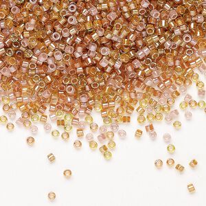 Seed bead mix, Miyuki Delica&reg;, glass, pkg/7.5g, #11 round, translucent inside dyed color luster honey beige/peridot mix.