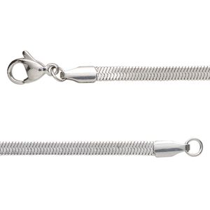 Chain 1pkg1 herringbone, 3mm / lobster claw clasp, stainless steel 24 inch