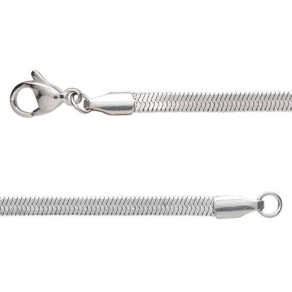 Chain 1pkg1 herringbone, 3mm / lobster claw clasp, stainless steel 24 inch image number 0
