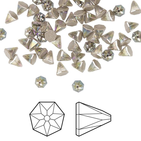 Flat back 144pk black diamond shimmer foil back, Swarovski&reg; 4mm round spike 2019 image number 0