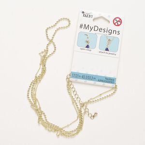 Necklace, 2-strand, gold-finished steel, 1pkg1, 2mm ball and 2mm curb, 17 inches with lobster claw clasp and 3-inch extender chain.
