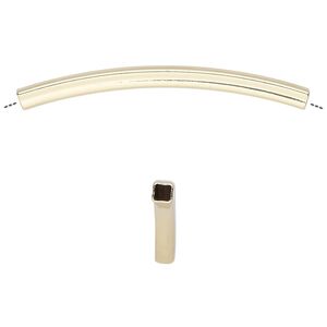 Bead 1pkg6 gold-finished, 45x3mm curved square tube, brass