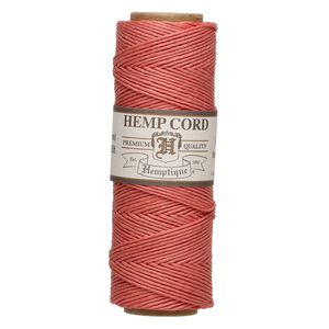 Cord, Hemptique&reg;, polished hemp, sunset coral pink, 0.5mm, 10-pound test. Sold per 205-foot spool.