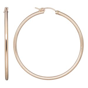 Earring, Create Compliments&reg;, 14Kt rose gold-filled, 50mm flexible round hoop with latch-back closure. Sold per pair.