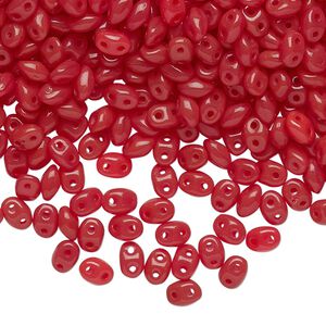 Bead, Preciosa Twin&trade;, Pressed Twin, Czech pressed glass, dark red, 5x2.5mm oval with 2 holes. Sold per 50-gram pkg.