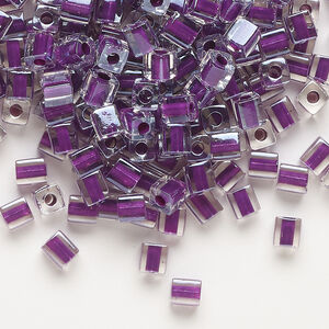 Seed bead, Miyuki 1pkg10g, glass, 3.5-3.7mm square, transparent magenta inside dyed color clear (SB-243)