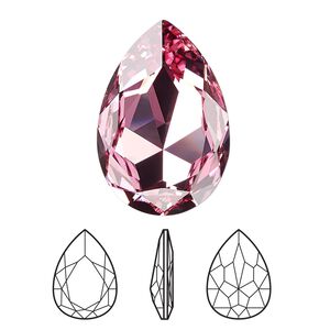 Fancy stone 24pk light rose foil back, Swarovski&reg; 30x20mm pear 4327