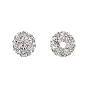 Bead 1pkg1 rhodium-plated pewter, 12mm round, clear crystal Dione&reg;