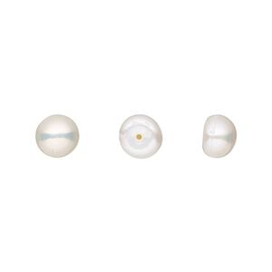 Pearl, White Lotus&trade;, cultured freshwater (bleached), white, 6.5-7mm half-drilled button, B grade, Mohs hardness 2-1/2 to 4. Sold per pair.