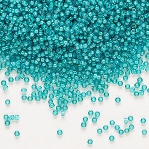 Seed bead, Miyuki, glass, pkg/250g, #15 rocaille, translucent white-lined luster teal, (RR-3765).