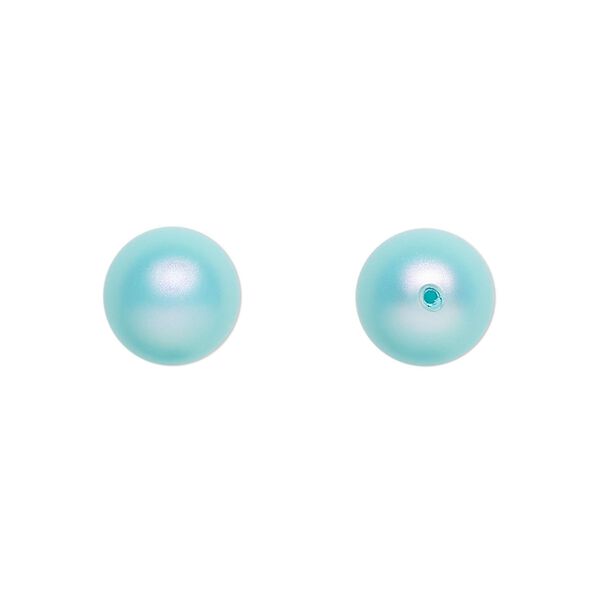 Pearl 100pk iridescent light turquoise, Swarovski&reg; 10mm half-drilled round 5818 image number 0