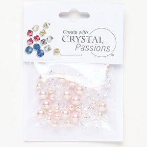 Crystal / crystal pearl 1pkg50 Crystal Passions&reg; bicone bead / round pearl mix crystal clear / rosaline 4mm / 6mm 5810 / 5328