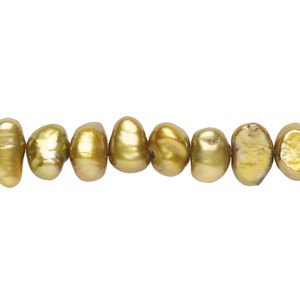Freshwater pearl 1pkg1, flat-sided rice, 15 inch dark golden olive 6-7mm cultured