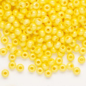 Seed bead, Preciosa Ornela Czech glass, pkg/500g, #6 rocaille, opaque terra dyed yellow luster chalkwhite, (16386).
