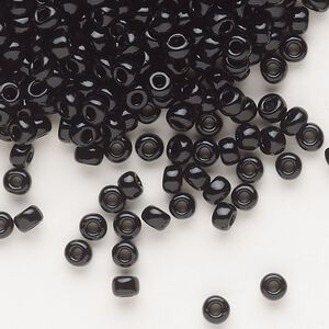 Seed bead, Dyna-Mites&trade;, glass, opaque black, #6 round. Sold per 40-gram pkg.