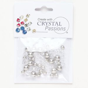 Crystal / crystal pearl 1pkg50 Crystal Passions&reg; bicone bead / round pearl mix crystal clear / light grey 4mm / 6mm 5328