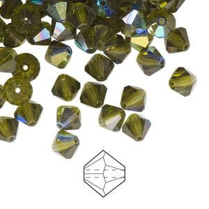 Bead 24pk olivine AB, Preciosa Czech crystal 6mm bicone