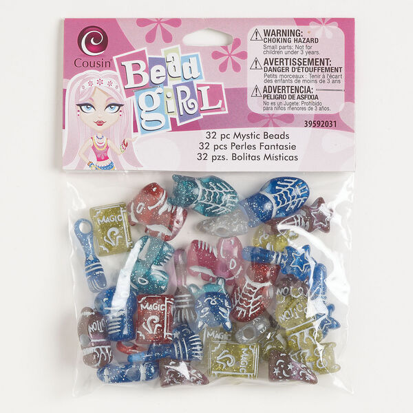 Bead mix 1pkg32, acrylic, mixed colors with sparkle, 13x12mm-19x16mm mystic-themed mixed shapes. image number 0
