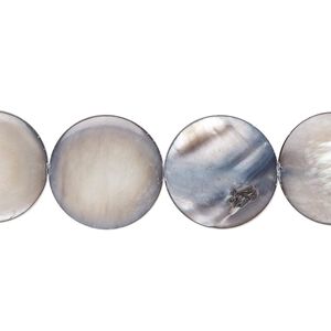 Mother-of-pearl shell 1pkg1, flat round bead 15 inch steel blue 14-15mm