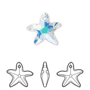 Drop 1pk crystal AB, Crystal Passions&reg; 17x16mm pendant starfish 6721
