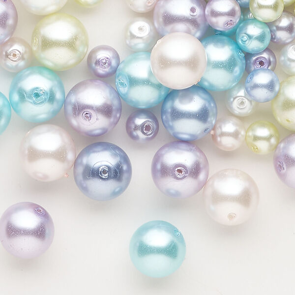 Bead mix 1pkg1, glass pearl, mixed pastel colors, 4-10mm round, 3 ounces image number 0