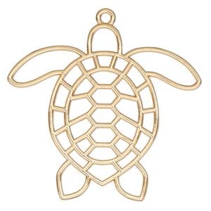 Component, resin frame, gold-finished "pewter" (zinc-based alloy), 50x46mm open turtle. Sold per pkg of 2.