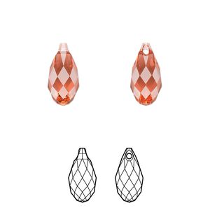 Briolette 2pk padparadscha, Crystal Passions&reg; 13x6.5mm pendant drop 6010