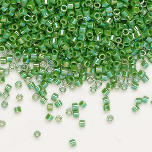 Seed bead, Delica&reg;, glass, pkg/50g, #10 round, opaque rainbow green (DBM-0163).