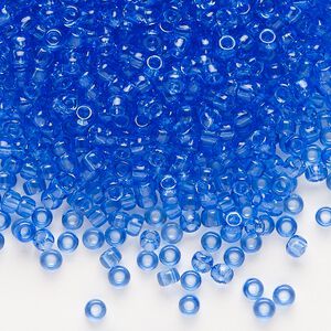 Seed bead, Dyna-Mites&trade;, glass, transparent light cobalt blue, #8 round. Sold per 40-gram pkg.