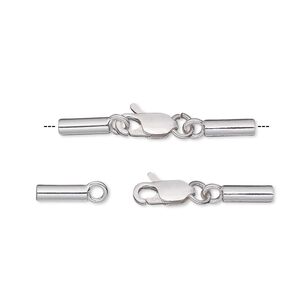 Clasp lobster claw 1pkg10 sterling silver, 30x5mm / fits 2mm cord 1-strand