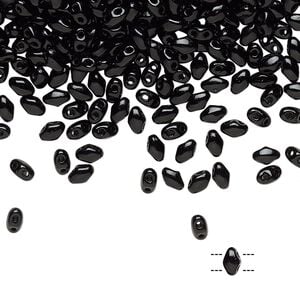 Bead, Preciosa Mini Twin&trade;, Mini Pressed Twin, Czech pressed glass, opaque black, 4x2.5mm oval with (2) 0.7mm holes. Sold per 10-gram pkg.