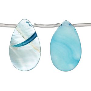 Mother-of-pearl shell 1pkg1, top-drilled flat teardrop bead 14 inch blue 25x6mm-25x9mm