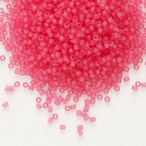 Seed bead, Delica&reg; 1pkg7.5g glass, #11 round, translucent matte bubblegum pink crystal red / outside dyed (DB-0780)