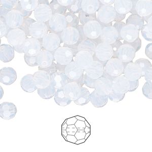 Bead 24pk white opal, Preciosa Czech crystal 5mm round